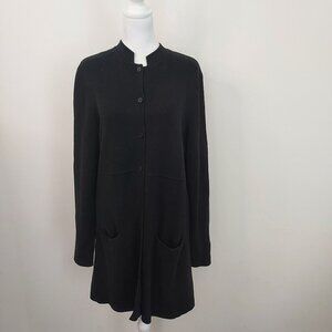 Eileen Fisher Silk Blend Stand Up Collar Long Sleeve Black Cardigan Size Large